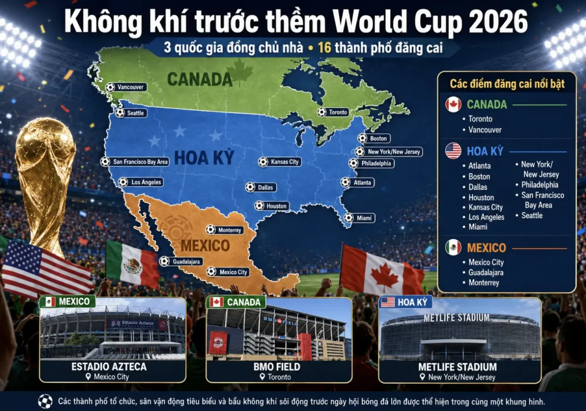 Toàn cảnh các địa điểm đăng cai World Cup 2026 tại Mỹ, Canada và Mexico
